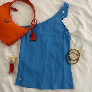 LILLY PULITZER Blue One-Shoulder Ribbed Top